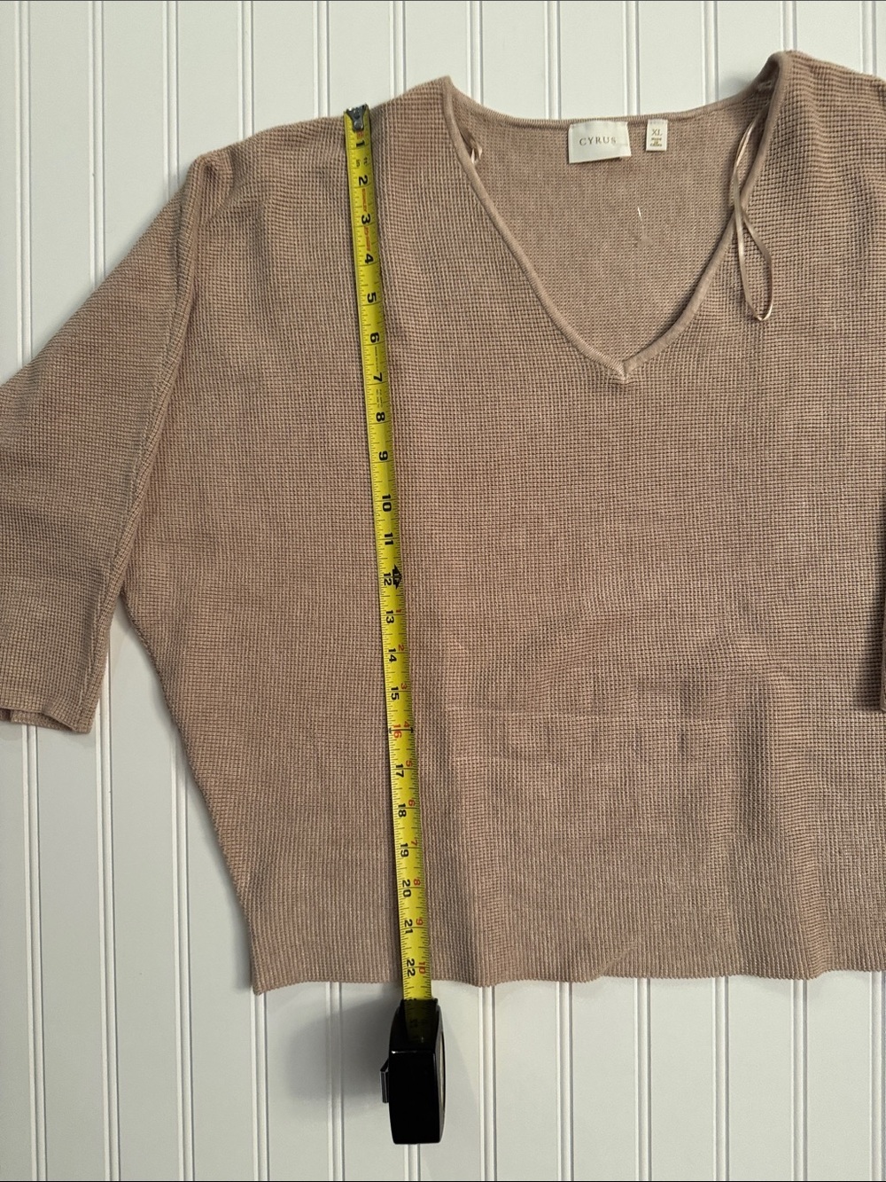 NWT Cyrus XL Camel Brown Textured Knit V Neck Dolman Sweater 3/4 Sleeve - Picture 3 of 6